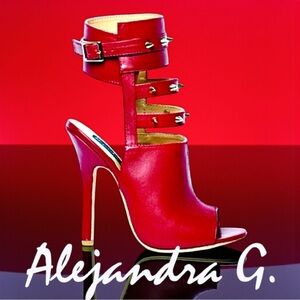 ALEJANDRA G Crimson Leather Studded Gladiator Stiletto Heels | Luxury Designer